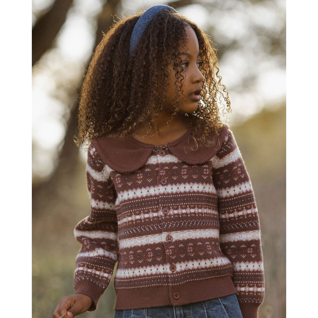 Rylee and Cru Rosewood Mulberry Stripe Fair Isle Cardigan