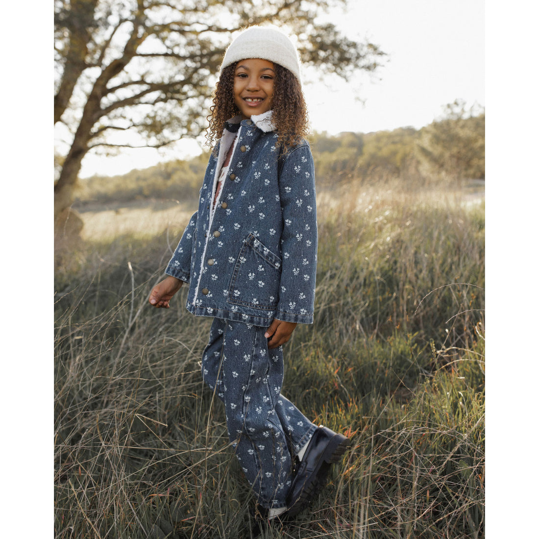 Rylee and Cru Indigo Heart Ditsy Long Chore Coat