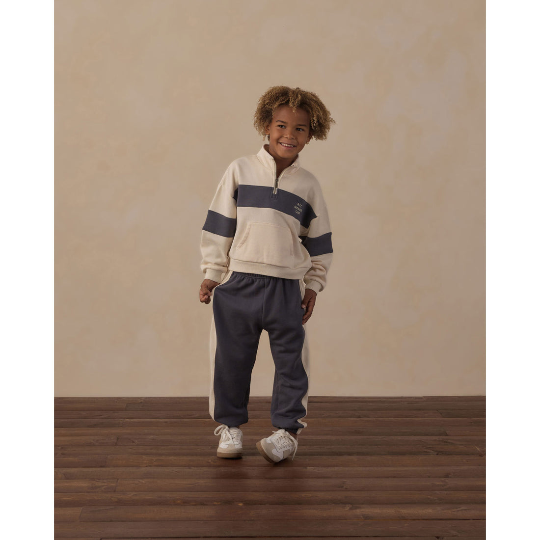 Rylee and Cru Natural Outdoor Club Panel Stripe Half Zip Sweatshirt