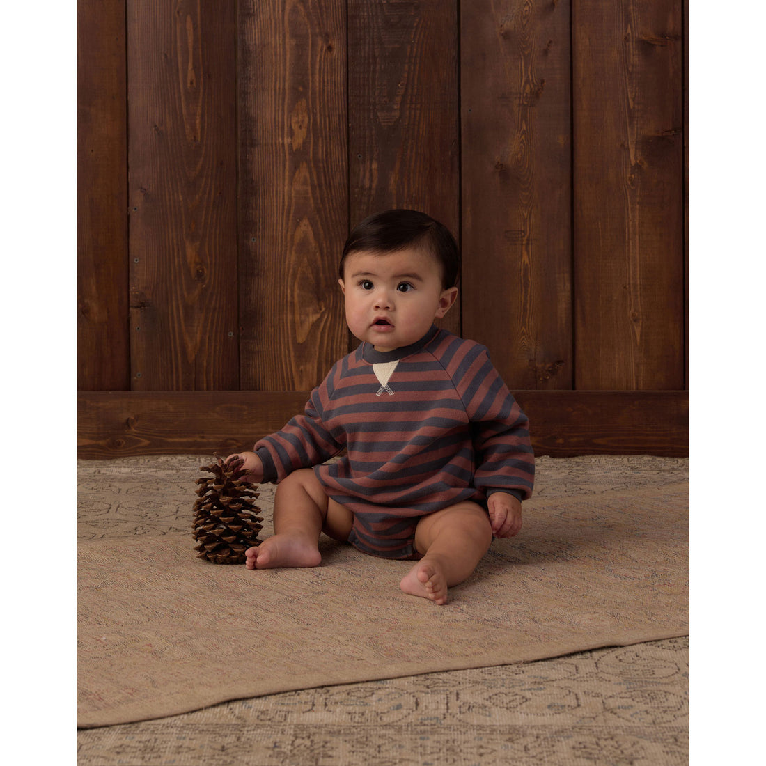 Rylee and Cru Midnight Mulberry Stripe Crew Neck Romper