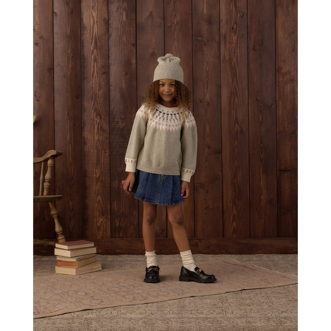 Rylee and Cru Indigo Pleated Denim Skirt