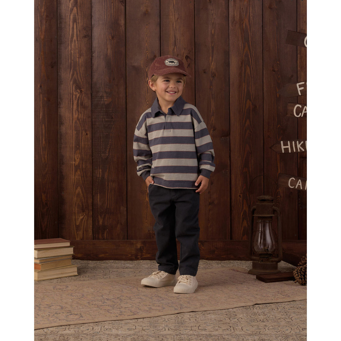Rylee and Cru Midnight Sage Stripe Rugby Polo