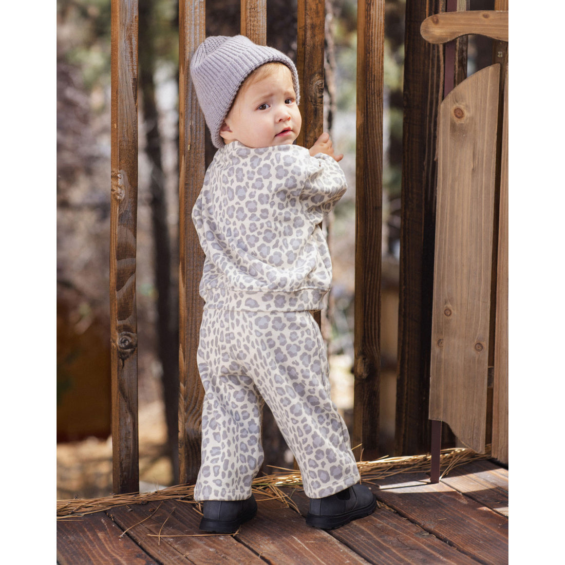 Rylee and Cru Natural Blue Leopard Oversized Sweatshirt