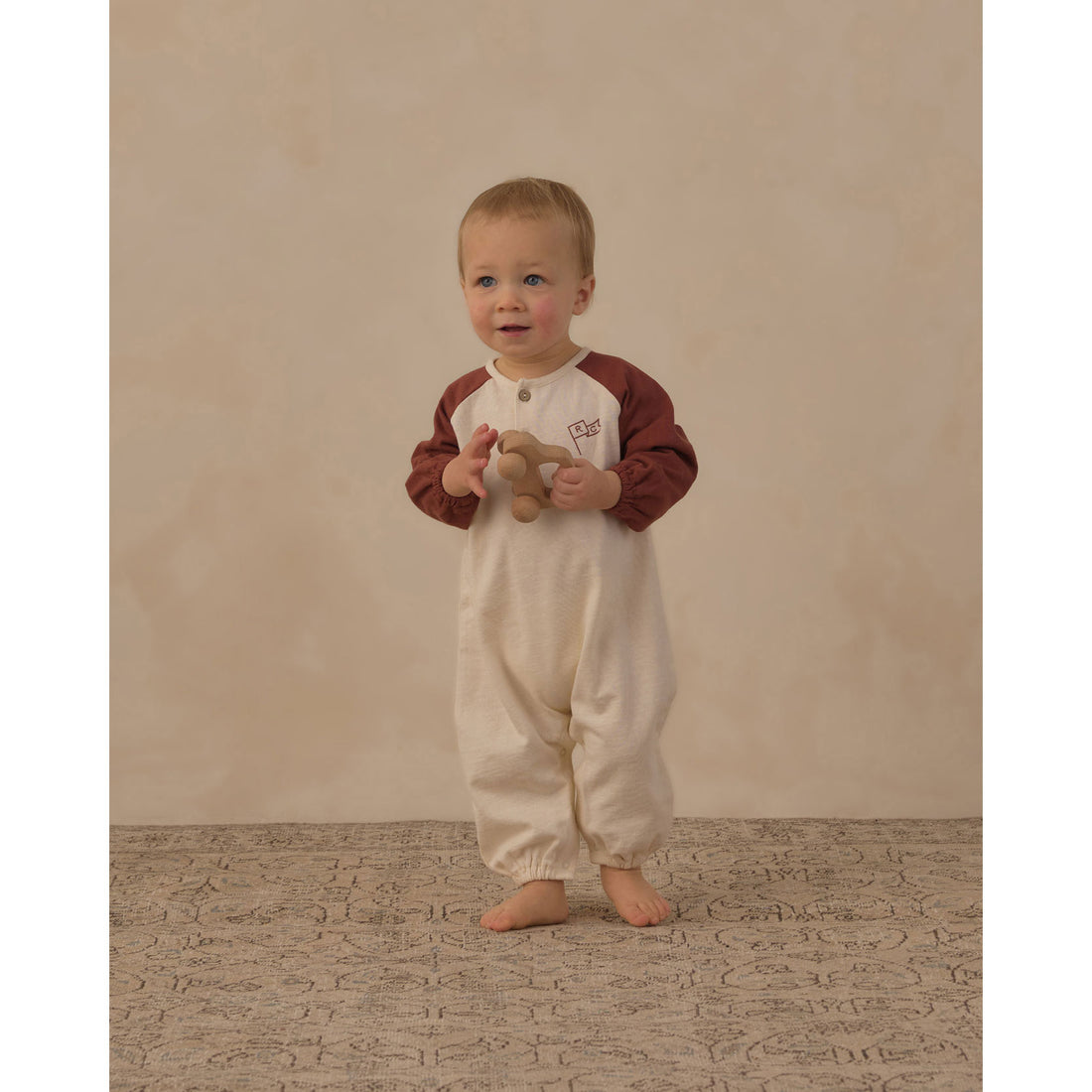 Rylee and Cru Natural Brick Color Block Henley Jumpsuit