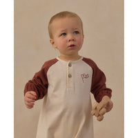 Rylee and Cru Natural Brick Color Block Henley Jumpsuit