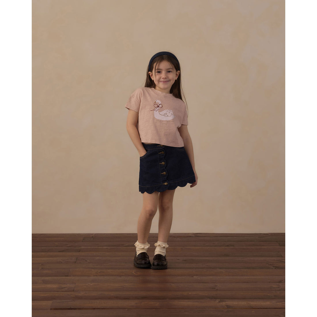 Rylee and Cru Dark-Indigo Scallop Mini Skirt