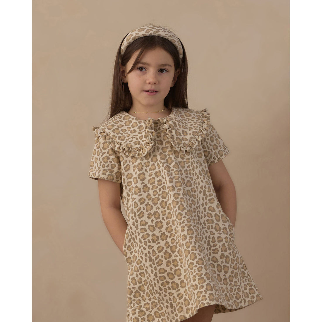 Rylee and Cru Natural Leopard Collared Denim Mini Dress