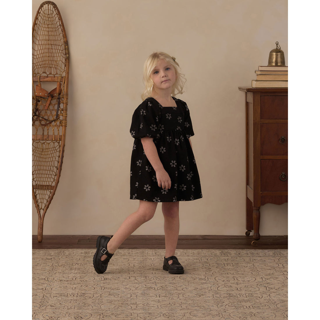 Rylee and Cru Black Daisy Gretta Babydoll Dress