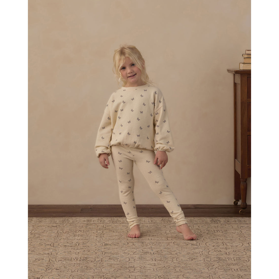 Rylee and Cru Natural Butterfly Ditsy Spongey Knit Set