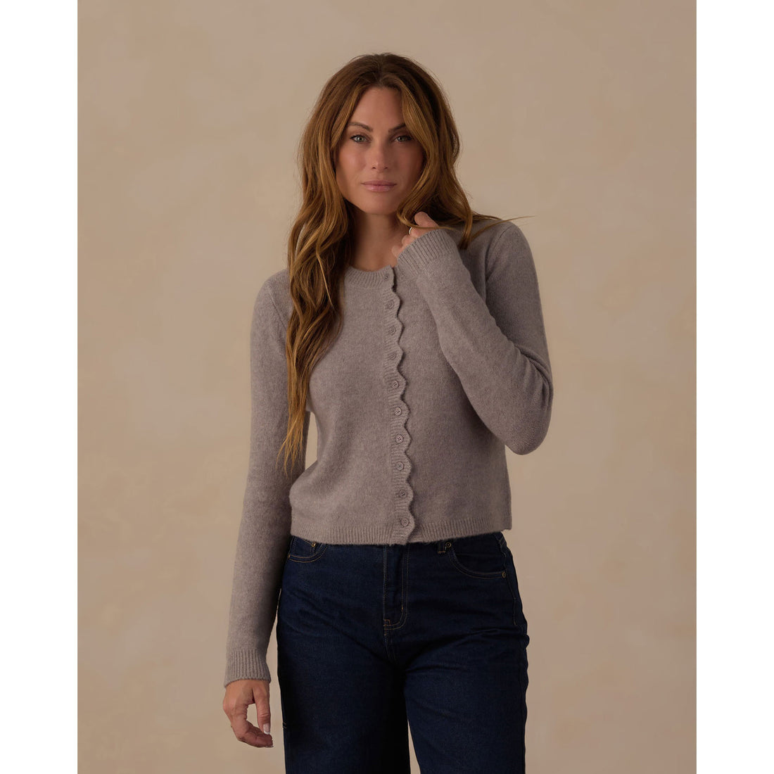 Rylee and Cru Dusty Blue Women Scallop Cardigan