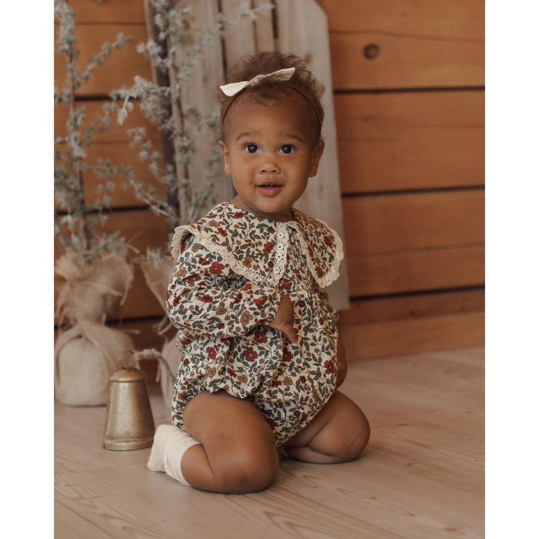 Rylee and Cru Natural Holiday Floral Fern Romper