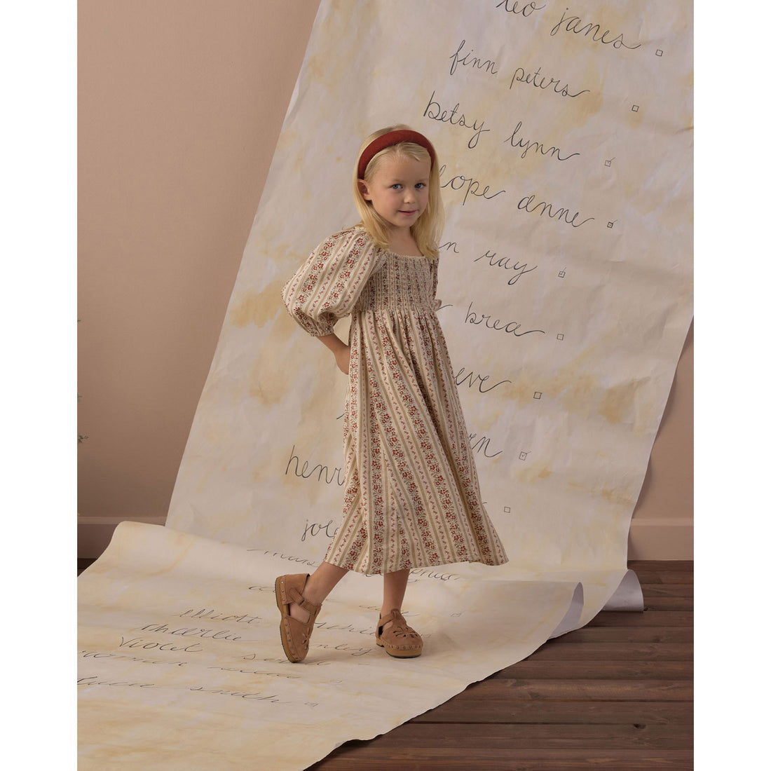 Rylee and Cru Natural Floral Stripe Della Dress