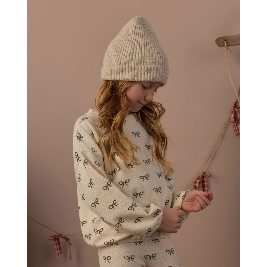 Rylee and Cru Natural Evergreen Bows Spongey Knit Set
