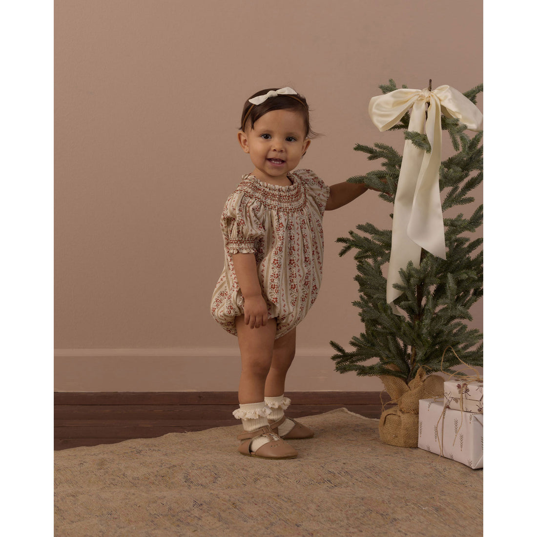 Rylee and Cru Natural Floral Stripe Ada Romper