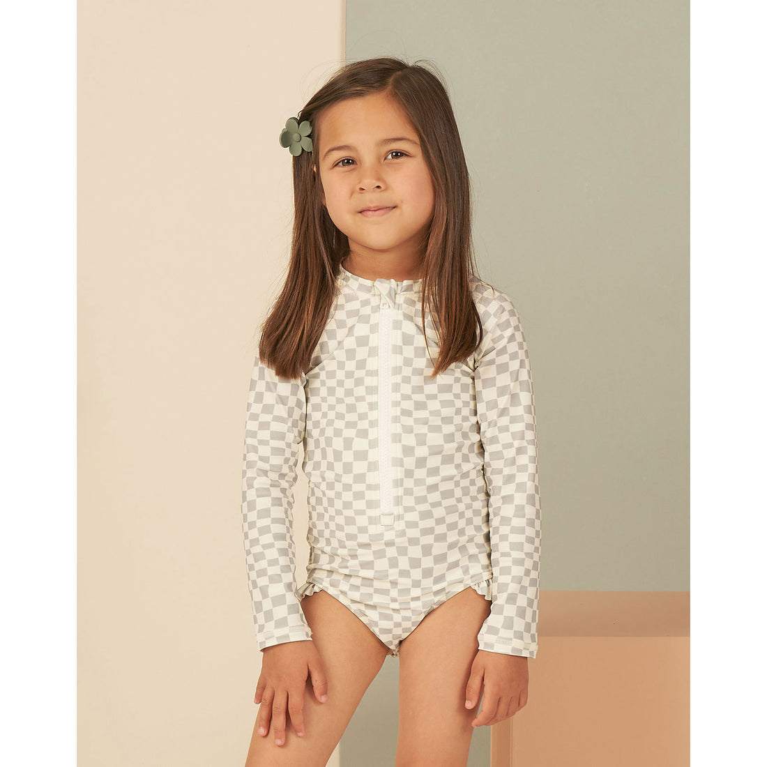 Rylee and Cru Seafoam Check Rash Guard One-Piece