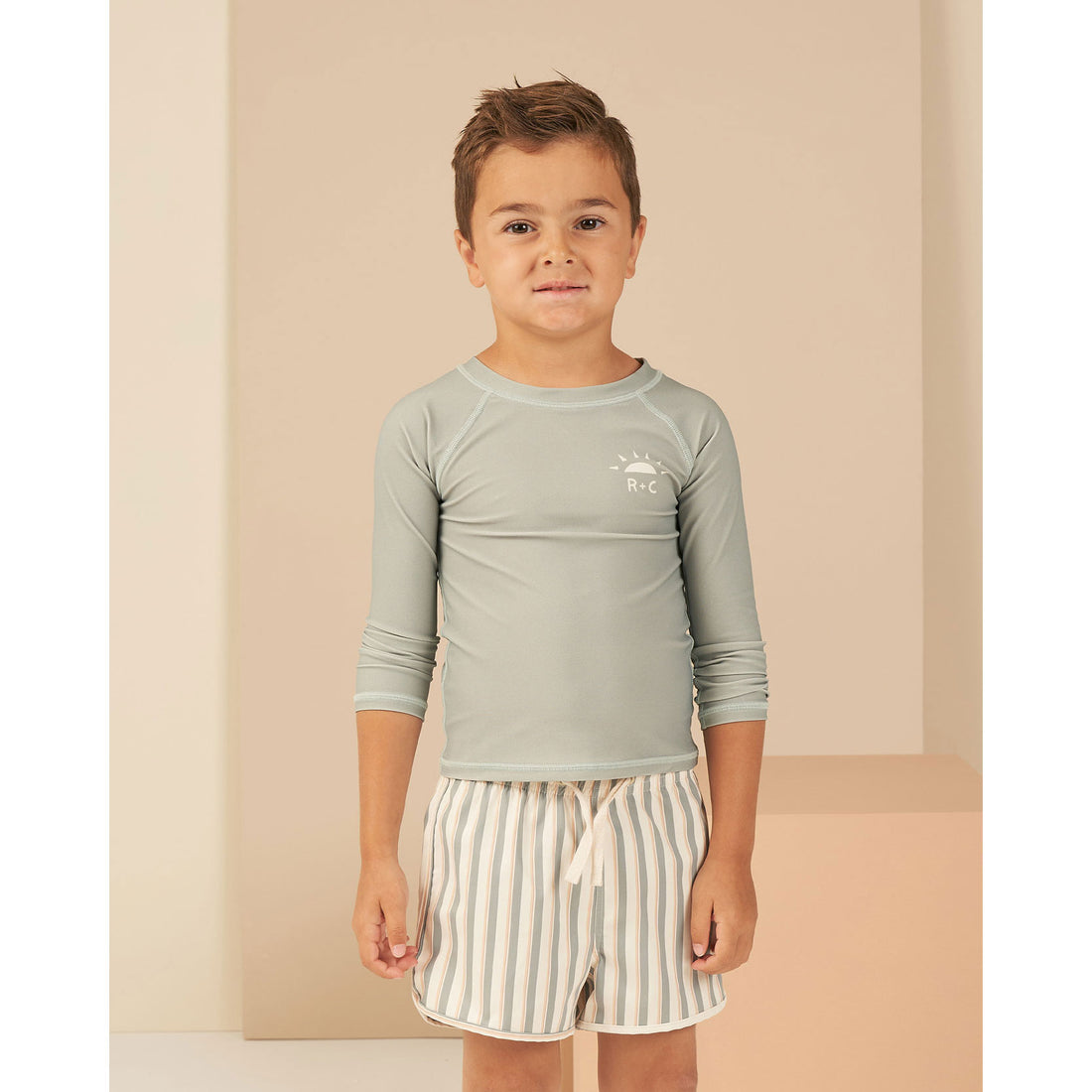 Rylee and Cru Aqua Stripe Swim Trunk