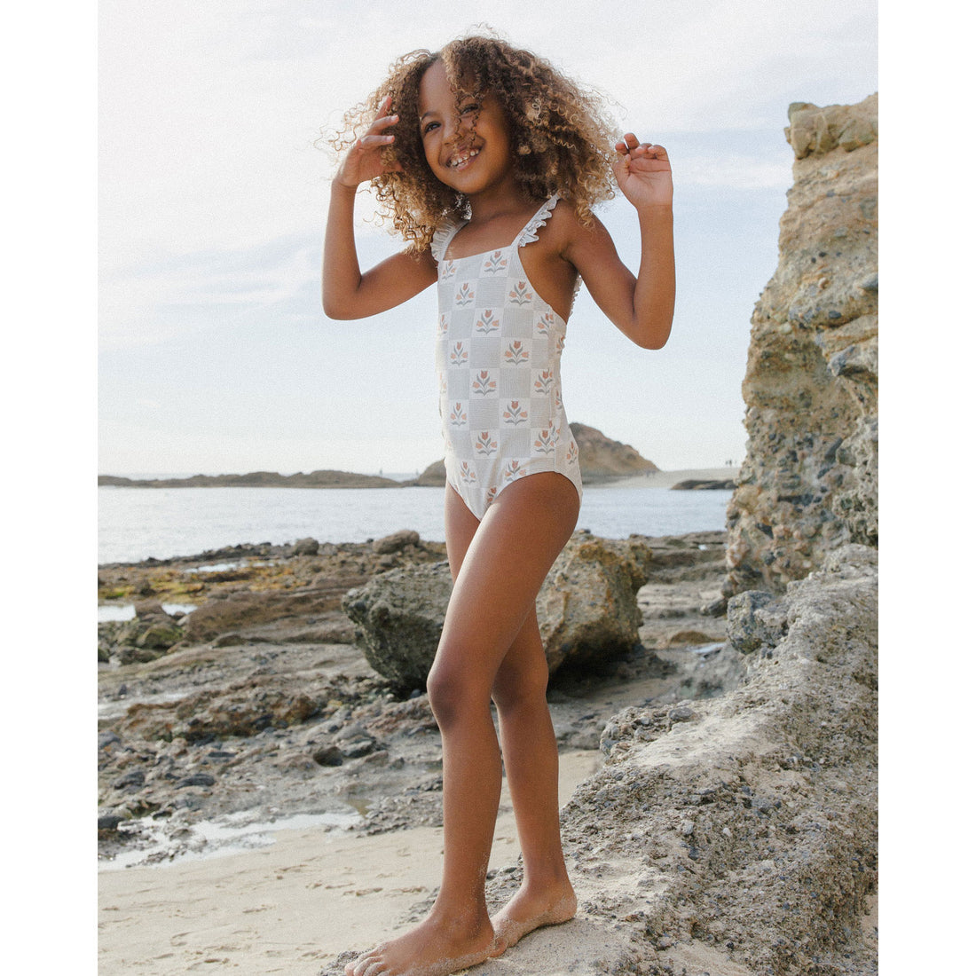 Rylee and Cru Ivory Garden Grid Positano One-Piece