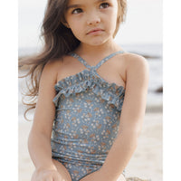 Rylee and Cru Blue Floral Rouched One-Piece