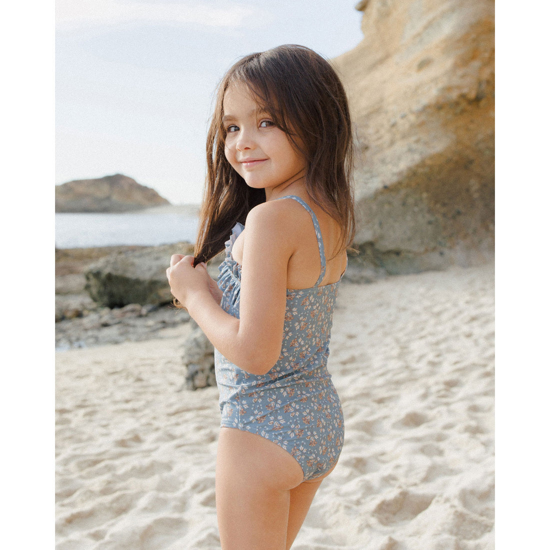 Rylee and Cru Blue Floral Rouched One-Piece