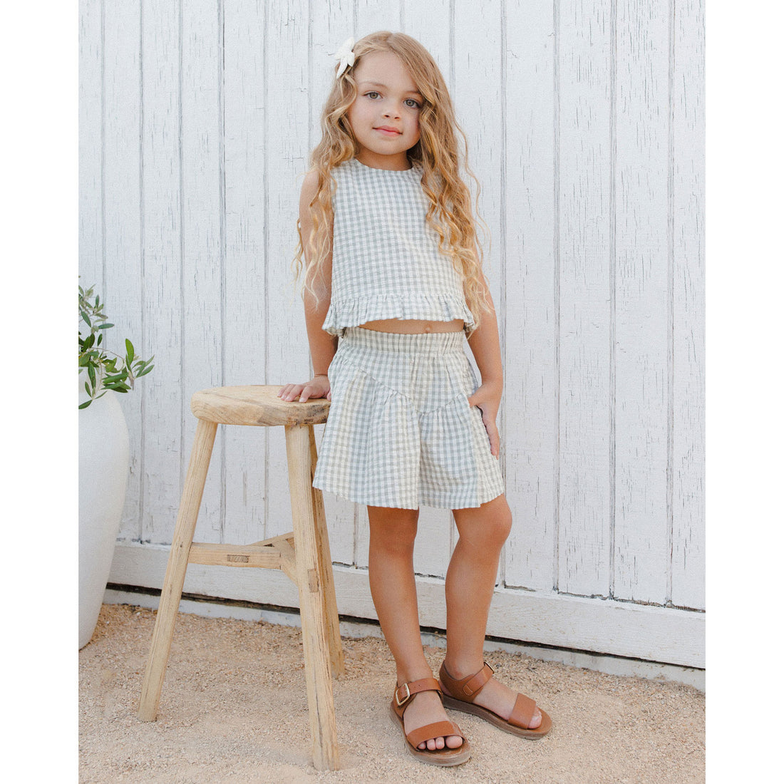 Rylee and Cru Eucalyptus Gingham Sparrow Skirt