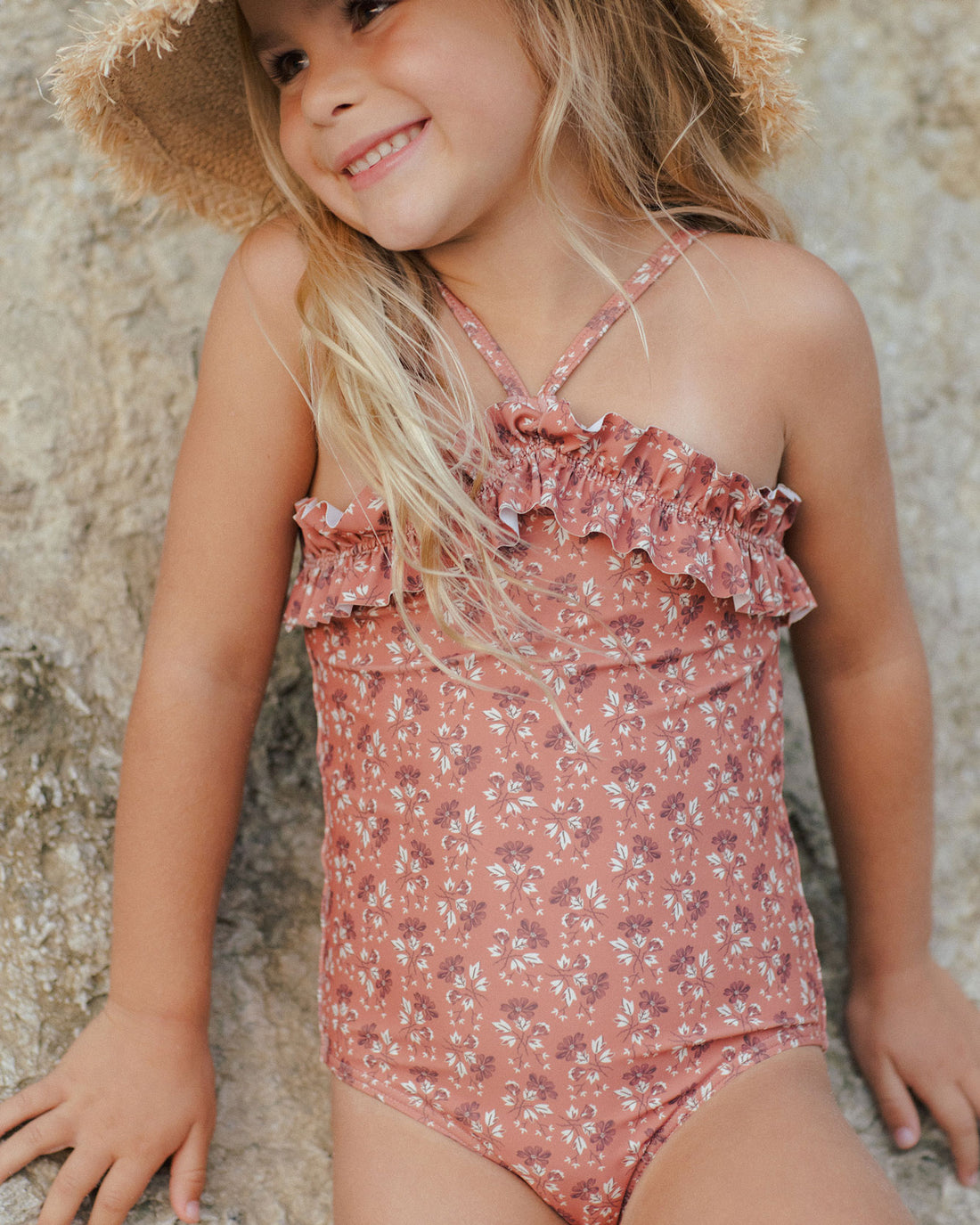 Rylee and Cru Red Floral Rouched One-Piece