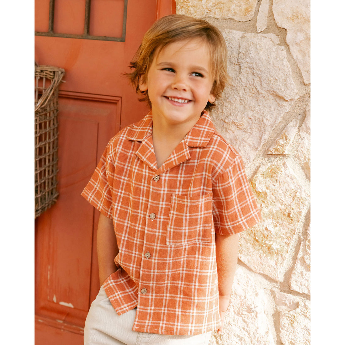 Rylee and Cru Poppy Check Lapel Collared Shirt