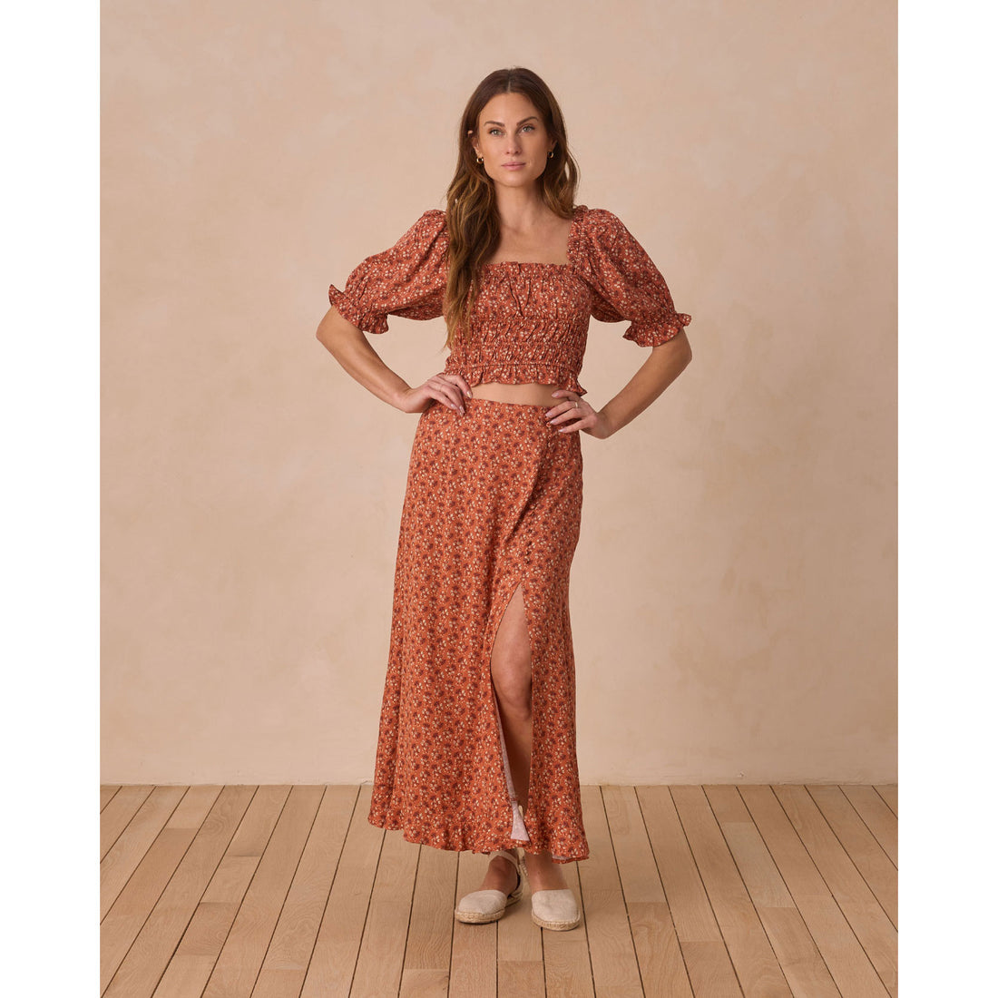 Rylee and Cru Red Floral Button Slit Women Skirt
