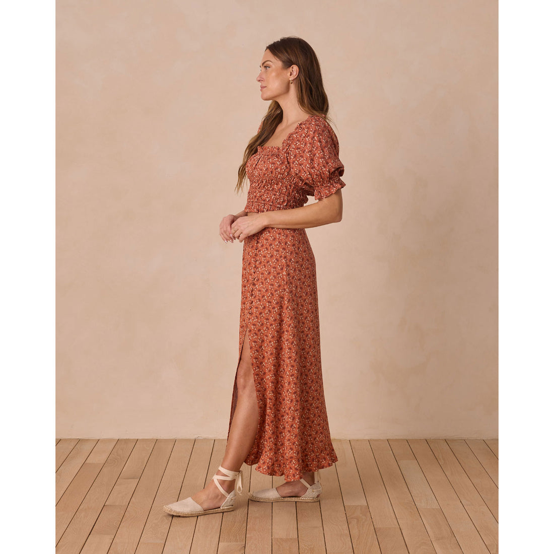 Rylee and Cru Red Floral Button Slit Women Skirt