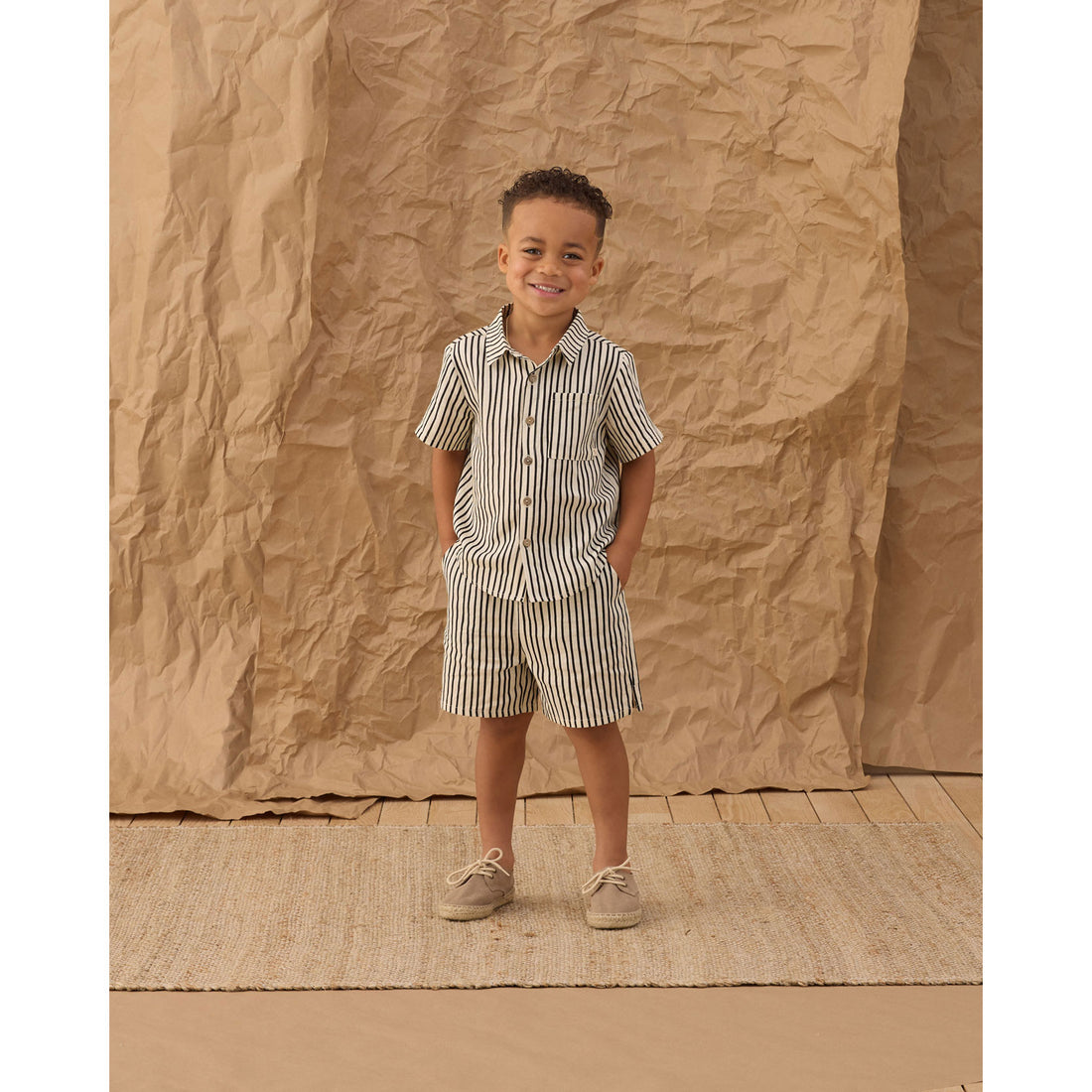 Rylee and Cru Wavy Stripe Collared Short Sleeve Shirt