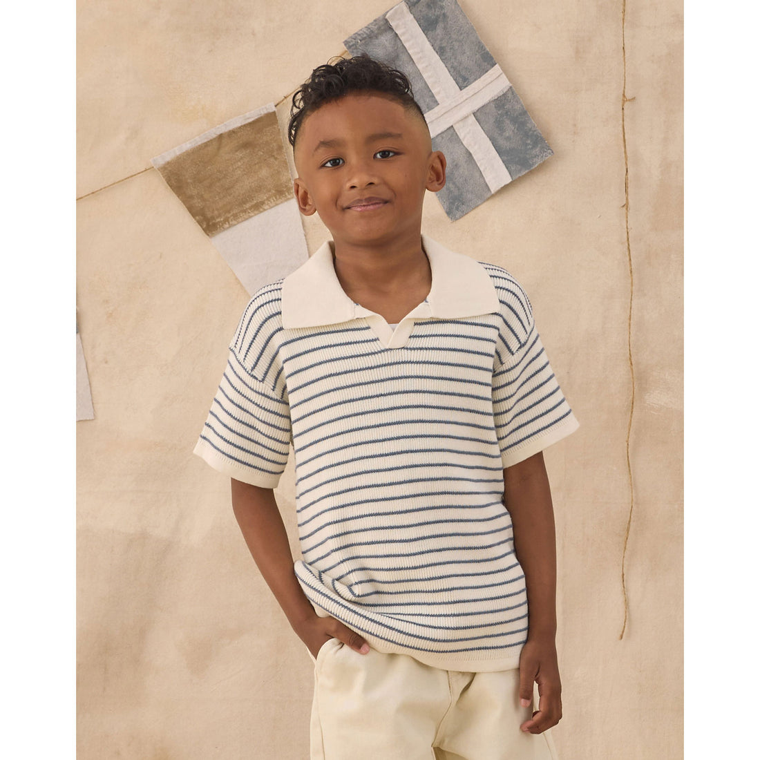 Rylee and Cru  Ivory Marine Stripe Chandler Knit Polo