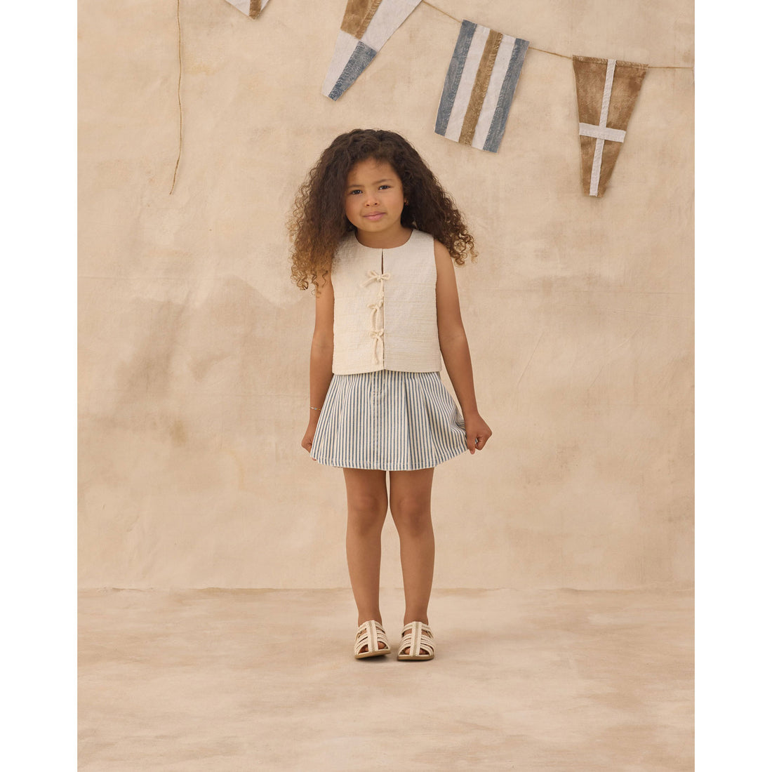 Rylee and Cru  Natural Railroad Stripe Pleated Denim Skirt