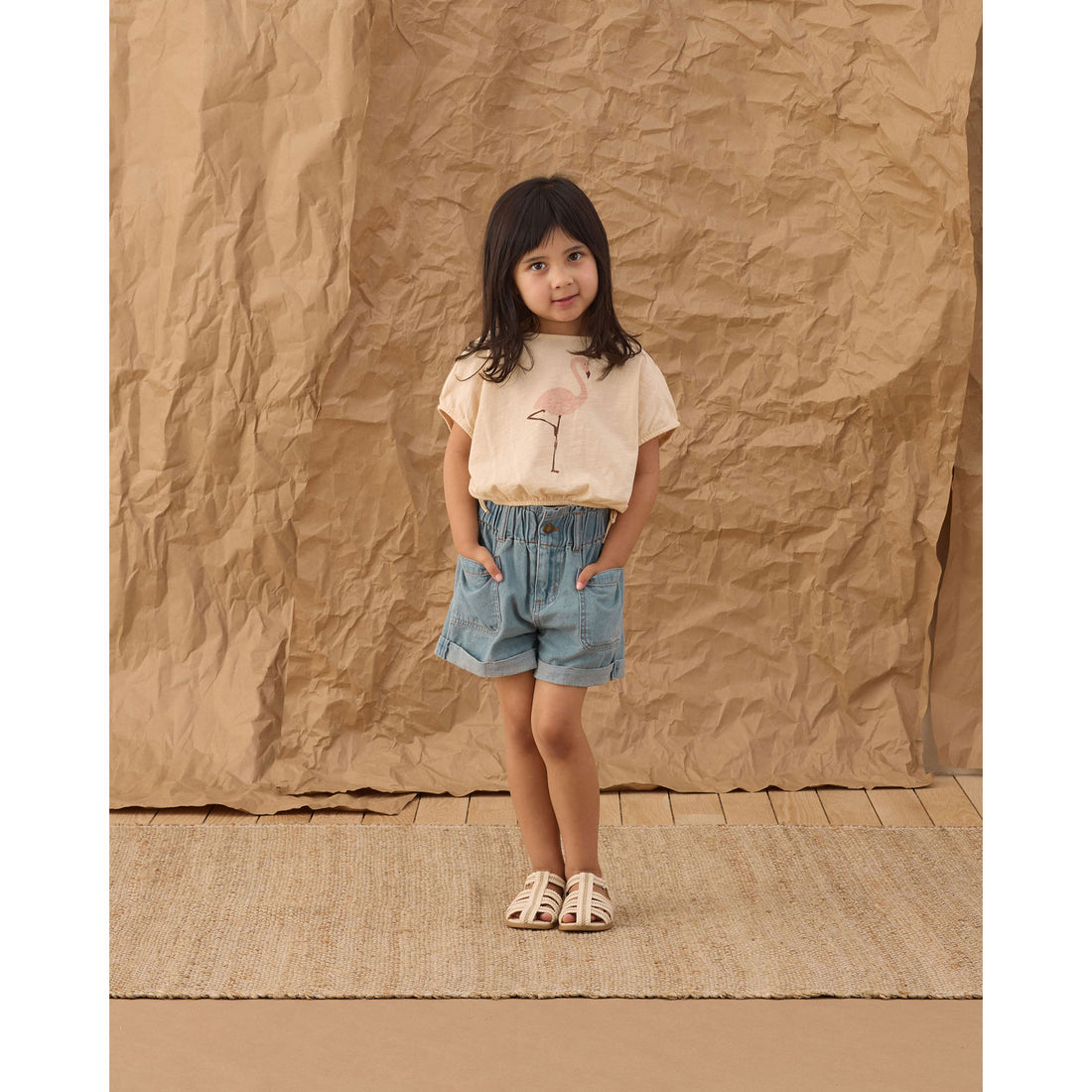Rylee and Cru  Shell Flamingo Cropped Cinch Tee