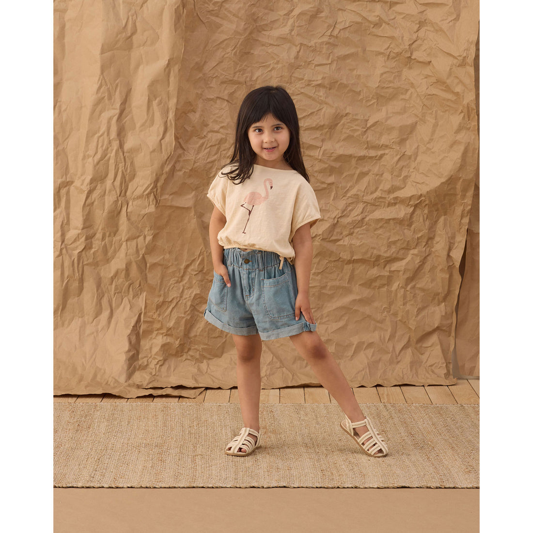 Rylee and Cru  Shell Flamingo Cropped Cinch Tee