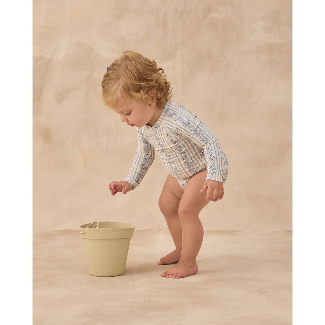 Rylee and Cru  Natural  Blue Floral Delphine Rashguard One-Piece
