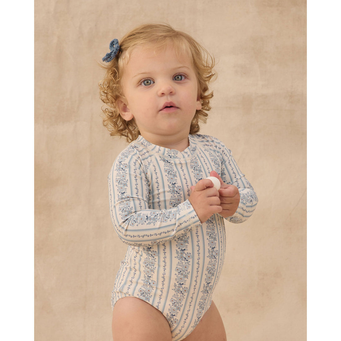 Rylee and Cru  Natural  Blue Floral Delphine Rashguard One-Piece