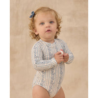 Rylee and Cru  Natural  Blue Floral Delphine Rashguard One-Piece