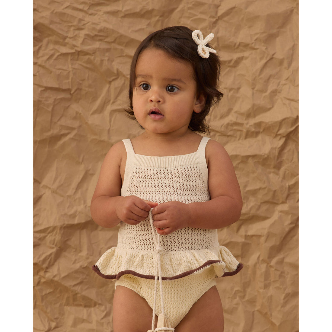 Rylee and Cru  Natural Crochet Ruffle Romper