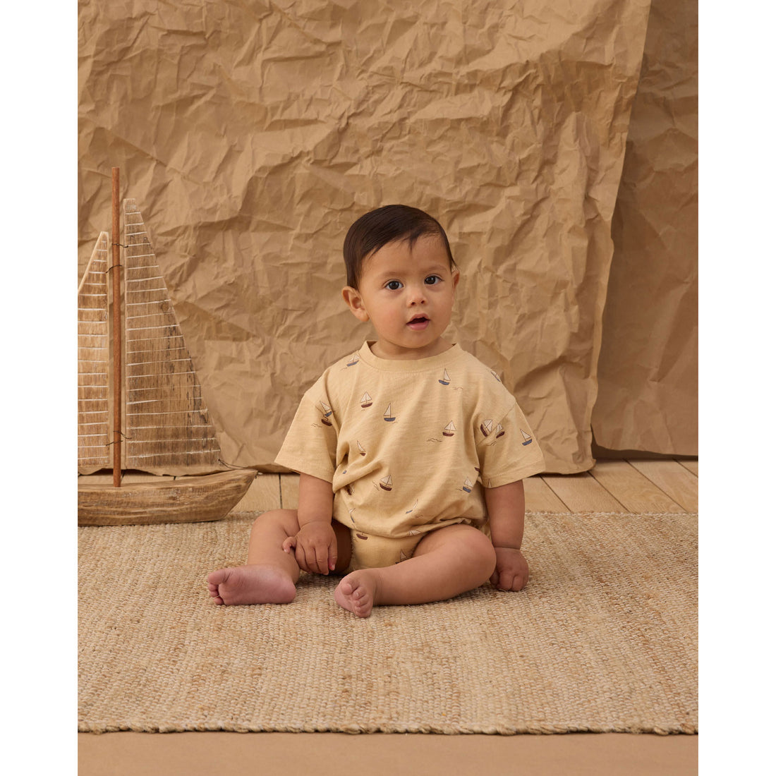 Rylee and Cru  Butterscotch Sailboats Relaxed Bubble Romper