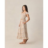 Rylee and Cru  Ivory Flower Fields Teen Ruffle Tiered Maxi Skirt