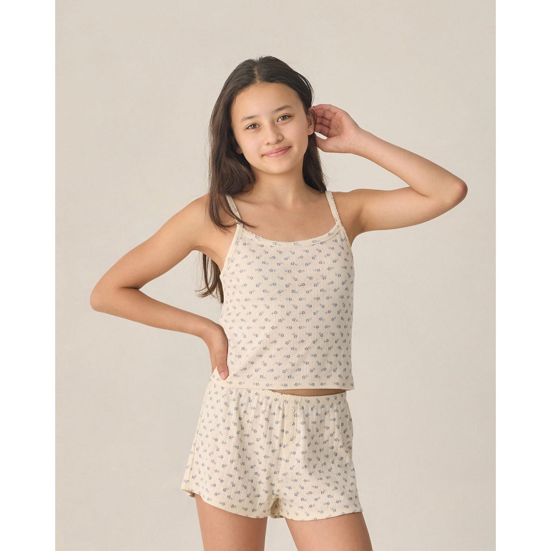 Rylee and Cru  Natural  Blue Ditsy Teen Pointelle Lounge Set