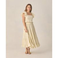 Rylee and Cru  Citron Stripe Ruffle Tiered Women Maxi Skirt