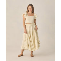 Rylee and Cru  Citron Stripe Ruffle Tiered Women Maxi Skirt