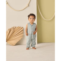 Rylee and Cru  Sea Green Stripe Summer Waffle Jumpsuit