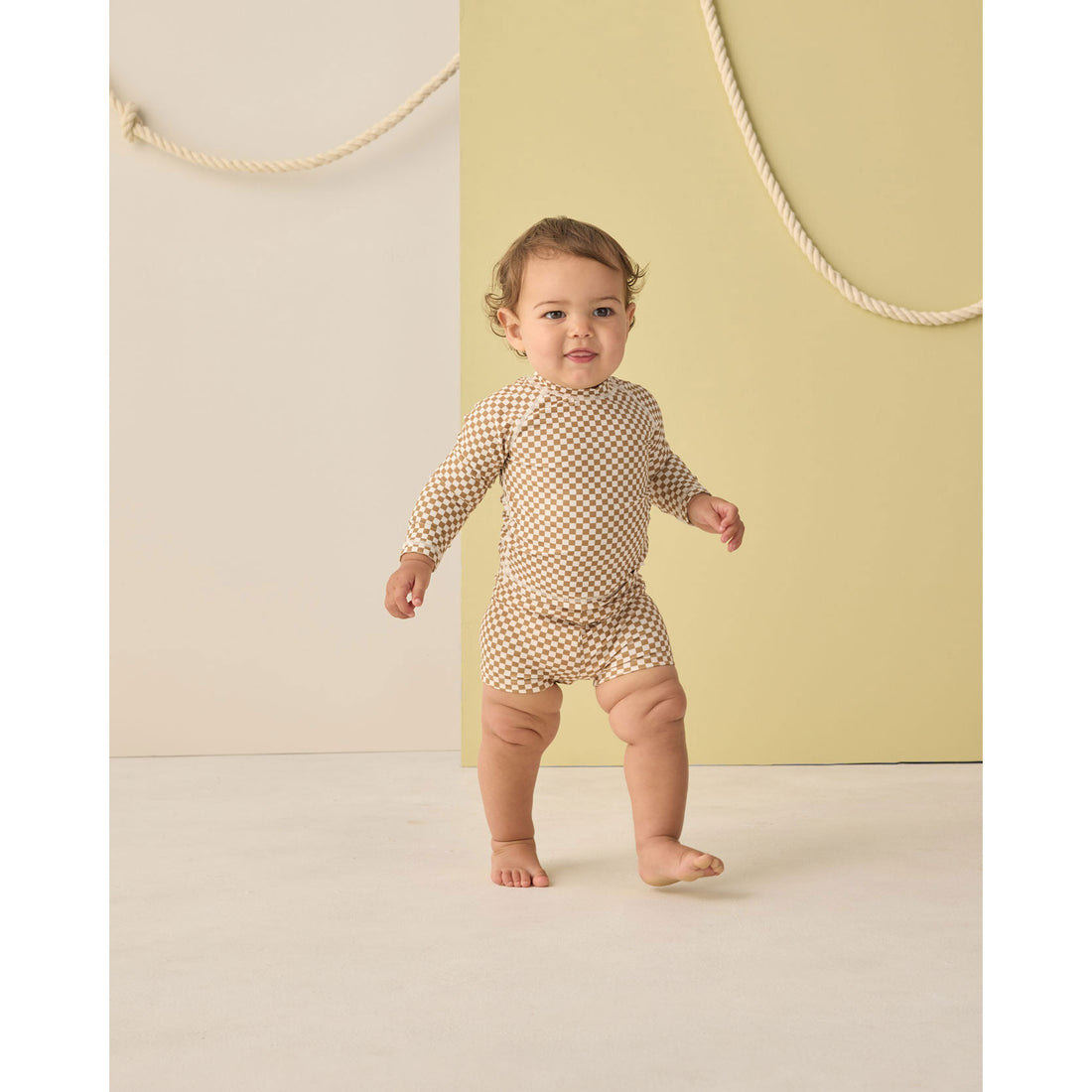 Rylee and Cru  Ocre Check Boys Rashguard Set