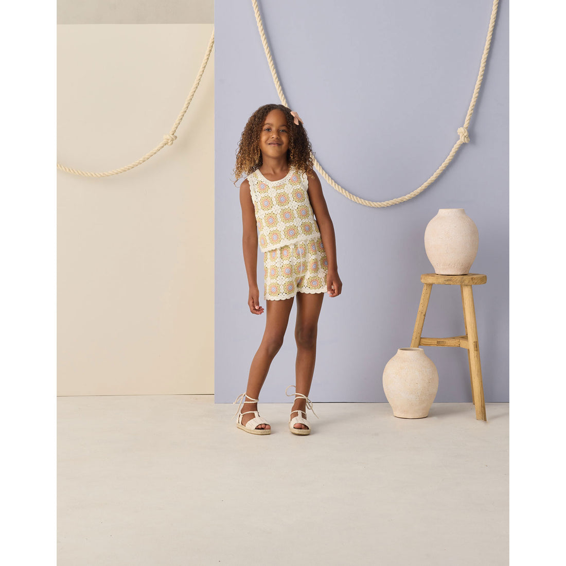 Rylee and Cru  Citron Daisy Check Crochet Tank Set
