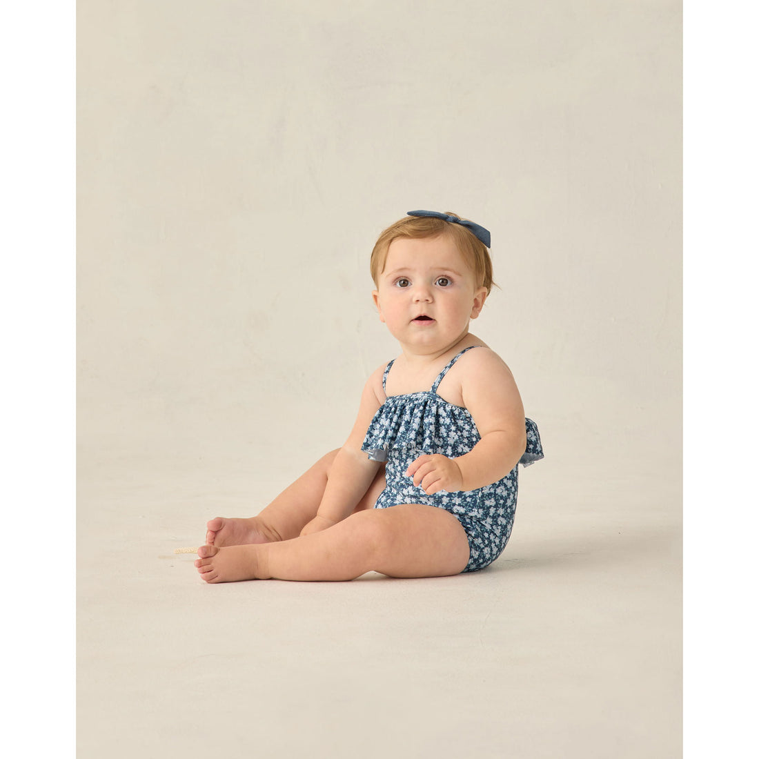 Rylee and Cru Navy Floral Ruffle One-Piece