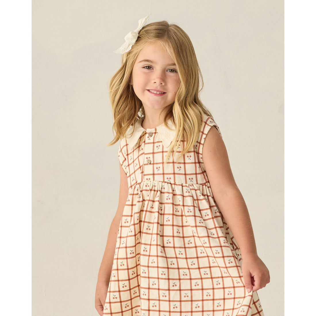Rylee and Cru Cherry Check Collared Babydoll Dress