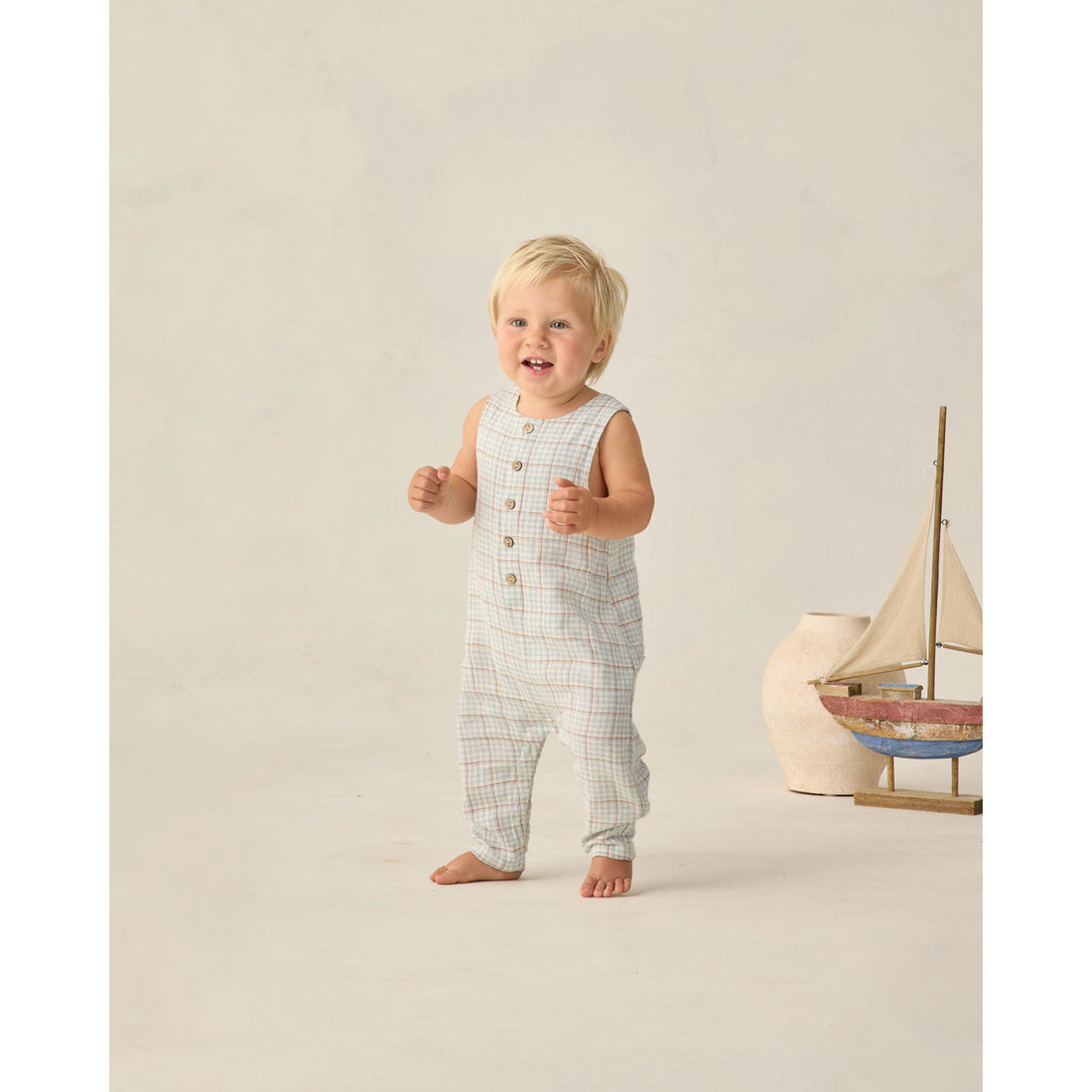 Rylee and Cru Light Blue Stripe Button Jumpsuit