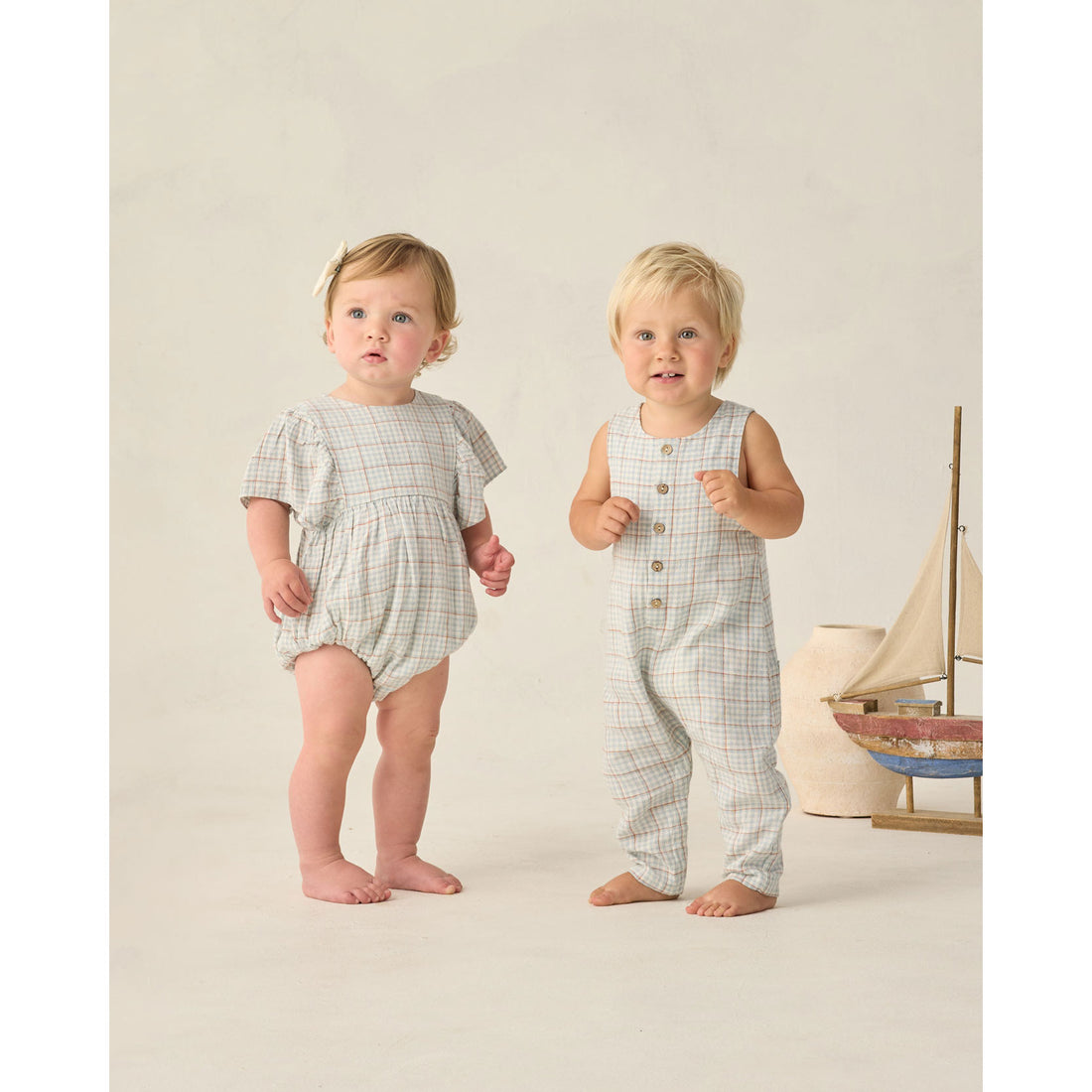 Rylee and Cru Light Blue Plaid Kalea Romper