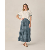 Rylee and Cru  Marine  Ditsy Women's Ruffle Tiered Maxi Skirt